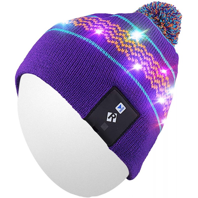 Skullies & Beanies Light Up Beanie Hat Stylish Unisex LED Knit Cap for Indoor and Outdoor - Lb009-purple - CE186L0EOC6 $23.28