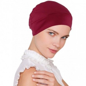 Skullies & Beanies Womens Soft Comfy Chemo Cap and Sleep Turban- Hat Liner for Cancer Hair Loss - 03- Burgundy Red - C4186AGM...