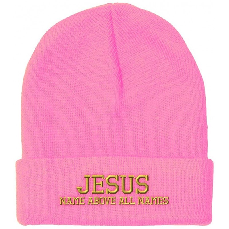 Skullies & Beanies Custom Beanie for Men & Women Jesus Name Above All Embroidery Skull Cap Hat - Soft Pink - CQ18ZWOLGW7 $14.64