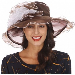 Sun Hats Ladies Wide Brim Organza Derby hat for Kentucky Derby Church Tea Party Wedding - S021-brown/White - CB18OSNHRLO $21.72