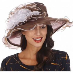 Sun Hats Ladies Wide Brim Organza Derby hat for Kentucky Derby Church Tea Party Wedding - S021-brown/White - CB18OSNHRLO $21.72