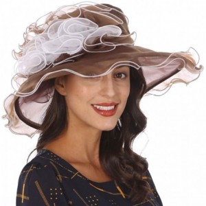 Sun Hats Ladies Wide Brim Organza Derby hat for Kentucky Derby Church Tea Party Wedding - S021-brown/White - CB18OSNHRLO $40.18
