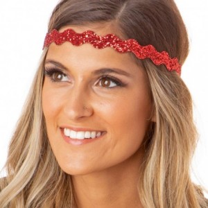 Headbands Women's Adjustable NO Slip Wave Bling Glitter Headband - Red Wave 1pk - CI11VC7E0UD $17.87
