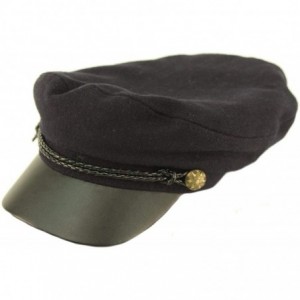 Newsboy Caps Men's Wool Faux Leather Greek Fisherman Sailor Fiddler Driver Hat Flat Cap - Navy/Black - C018LKNZT0G $22.67