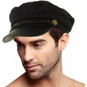 Newsboy Caps Men's Wool Faux Leather Greek Fisherman Sailor Fiddler Driver Hat Flat Cap - Navy/Black - C018LKNZT0G $14.09