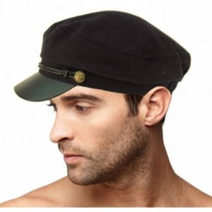 Newsboy Caps Men's Wool Faux Leather Greek Fisherman Sailor Fiddler Driver Hat Flat Cap - Navy/Black - C018LKNZT0G $14.09