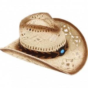 Cowboy Hats Men's & Women's Western Style Cowboy/Cowgirl Straw Hat - Natural - CD11D2CQ9JV $41.83