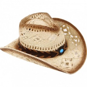 Cowboy Hats Men's & Women's Western Style Cowboy/Cowgirl Straw Hat - Natural - CD11D2CQ9JV $22.87