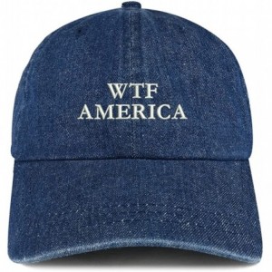 Baseball Caps WTF America Embroidered 100% Cotton Denim Cap Dad Hat - Dark Blue - C2185YMEE3S $18.43
