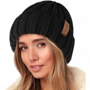 Skullies & Beanies Knit Beanie Hats for Women Men Double Layer Fleece Lined Chunky Winter Hat - Black - C718UYHN43O $12.64