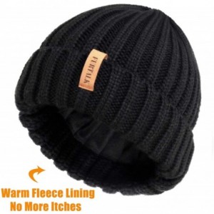 Skullies & Beanies Knit Beanie Hats for Women Men Double Layer Fleece Lined Chunky Winter Hat - Black - C718UYHN43O $12.64