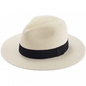 Sun Hats Women Straw Hat Panama Fedoras Beach Sun Hats Summer Cool Wide Brim UPF50+ - Beige a - CI18UEGS7XT $29.60