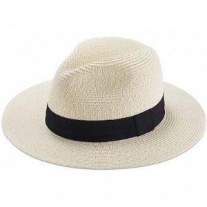 Sun Hats Women Straw Hat Panama Fedoras Beach Sun Hats Summer Cool Wide Brim UPF50+ - Beige a - CI18UEGS7XT $13.36