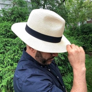 Sun Hats Women Straw Hat Panama Fedoras Beach Sun Hats Summer Cool Wide Brim UPF50+ - Beige a - CI18UEGS7XT $13.36