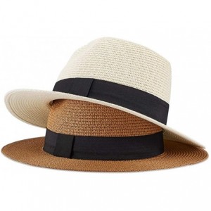 Sun Hats Women Straw Hat Panama Fedoras Beach Sun Hats Summer Cool Wide Brim UPF50+ - Beige a - CI18UEGS7XT $13.36