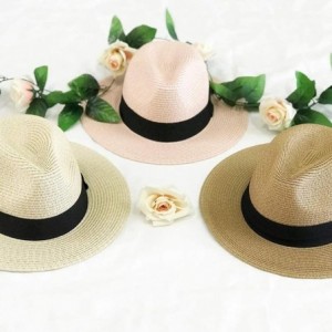 Sun Hats Women Straw Hat Panama Fedoras Beach Sun Hats Summer Cool Wide Brim UPF50+ - Beige a - CI18UEGS7XT $13.36