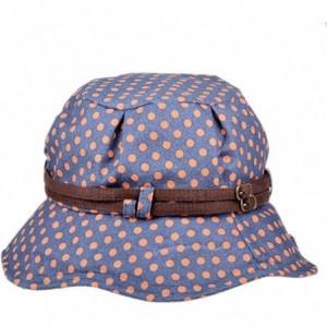 Bucket Hats Womens Summer Beach Cotton Polka Dot Floppy UV Sun Boonie Bucket Hat Cap Visor - Navy & Orange - CW12GEF2IO7 $20.66