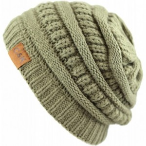 Skullies & Beanies Soft Stretch Cable Knit Warm Chunky Beanie Skully Winter Hat - 2. Two Tone Olive - CH12N1S7WXN $9.80