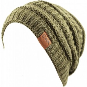 Skullies & Beanies Soft Stretch Cable Knit Warm Chunky Beanie Skully Winter Hat - 2. Two Tone Olive - CH12N1S7WXN $9.80