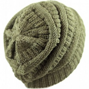 Skullies & Beanies Soft Stretch Cable Knit Warm Chunky Beanie Skully Winter Hat - 2. Two Tone Olive - CH12N1S7WXN $9.80