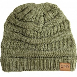 Skullies & Beanies Soft Stretch Cable Knit Warm Chunky Beanie Skully Winter Hat - 2. Two Tone Olive - CH12N1S7WXN $9.80
