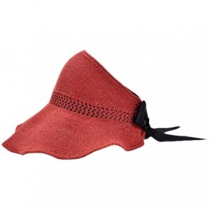 Sun Hats Summer Straw Beach Sun Visor Ponytail Hats for Women Foldable Floppy - Straw-bk-2 Pack-khiki/Red - CP18S7RWOH0 $16.70