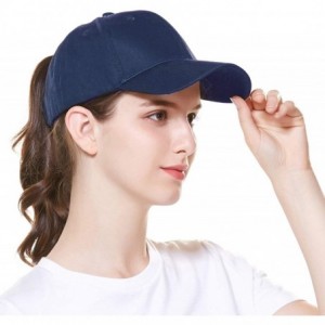 Baseball Caps Womens Classic Adjustable Ponytail Baseball Cap in Solid Color Trucker Dad Cap Messy High Bun Cap - Navy Blue -...