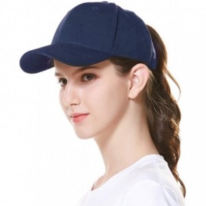 Baseball Caps Womens Classic Adjustable Ponytail Baseball Cap in Solid Color Trucker Dad Cap Messy High Bun Cap - Navy Blue -...