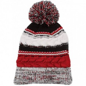 Skullies & Beanies Women's Ridiculously Soft Chunky Knit Pom-Pom Beanie - Red/Black/White - CZ18KK2ATA3 $12.95