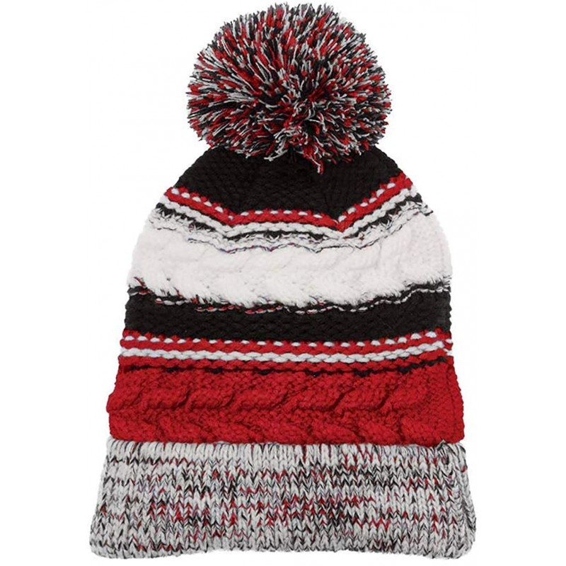 Skullies & Beanies Women's Ridiculously Soft Chunky Knit Pom-Pom Beanie - Red/Black/White - CZ18KK2ATA3 $12.95