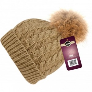 Skullies & Beanies Womens Girls Knitted Fur Hat Real Large Raccoon Fur Pom Pom Beanie Hats - Bn2354khaki - CX12O3UMM7P $9.49