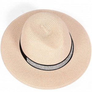 Sun Hats Beach Sun Hats for Women Large Sized Paper Straw Wide Brim Summer Panama Fedora - Sun Protection - CE18ERH5ET2 $25.56