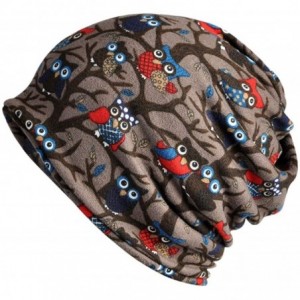 Skullies & Beanies Womens Ladies Plush Lining Owl Pattern Beanie Hat Flexible Cotton Winter Warm Hat Scarf Dual Purpose - Bro...