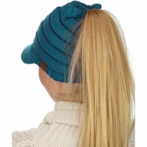 Skullies & Beanies BeanieTail Warm Knit Messy High Bun Ponytail Visor Beanie Cap - Teal - C818GRYEHR0 $12.92