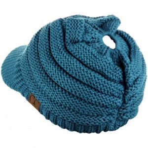 Skullies & Beanies BeanieTail Warm Knit Messy High Bun Ponytail Visor Beanie Cap - Teal - C818GRYEHR0 $12.92