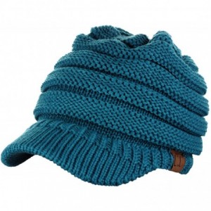 Skullies & Beanies BeanieTail Warm Knit Messy High Bun Ponytail Visor Beanie Cap - Teal - C818GRYEHR0 $12.92