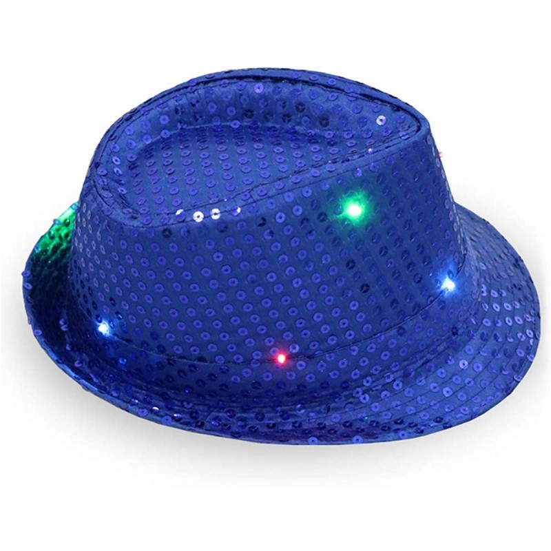 Fedoras Light Up Flashlight Fedora Hat Halloween Costume Party - Royal Blue - C518HXRNR2E $8.52
