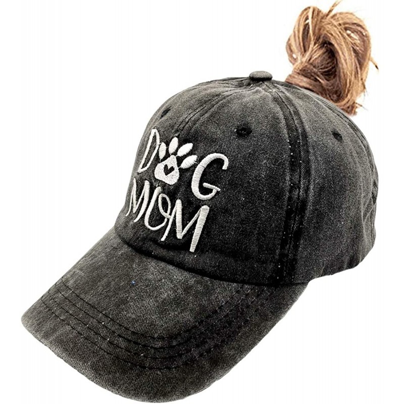 Baseball Caps Women's Dog Mom Ponytail Hat Embroidered Messy High Bun Distressed Baseball Cap - Dog Mom - Black - CA18XMZ3NIC...