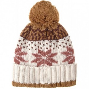 Skullies & Beanies Knit Fairs Isle Nordic Bobble Pom Beanie Hat CR5128 - Ivory - CF12B4UAFKZ $13.52