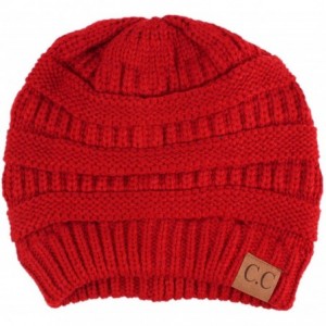Skullies & Beanies Winter Trendy Soft Cable Knit Stretchy Warm Ribbed Beanie Skully Ski Hat Cap - Solid Red - CA18IC89WAC $20.27