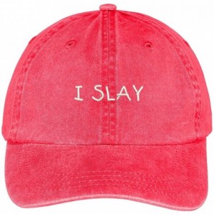 Baseball Caps I Slay Embroidered Soft Front Washed Cotton Cap - Red - CH12NEV9QL2 $20.32