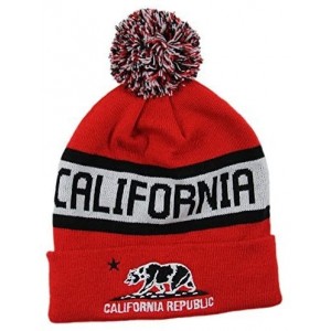 Skullies & Beanies California Republic Fleece Lined Beanie with Pom Pom- Red/Black - CE129KD3PPB $10.73