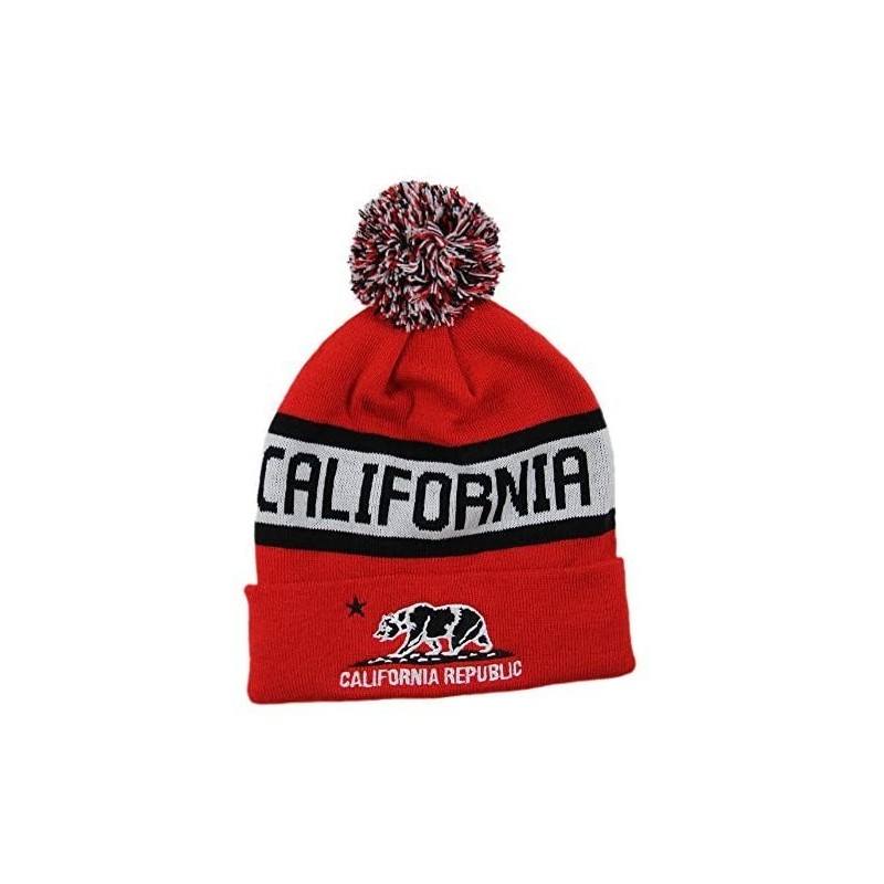 Skullies & Beanies California Republic Fleece Lined Beanie with Pom Pom- Red/Black - CE129KD3PPB $10.73