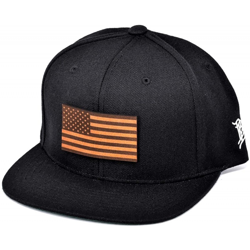 Baseball Caps 'The Old Glory' Leather Patch Classic Snapback Hat - One Size Fits All - Black - CI18ARTX2MD $23.73