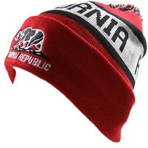 Skullies & Beanies California Republic Fleece Lined Beanie with Pom Pom- Red/Black - CE129KD3PPB $10.73