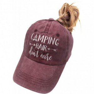 Baseball Caps Camping Hair Don't Care Ponytail Hat Vintage Washed Distressed Baseball Dad Cap for Women - Red - CX18XSQCM0D $...