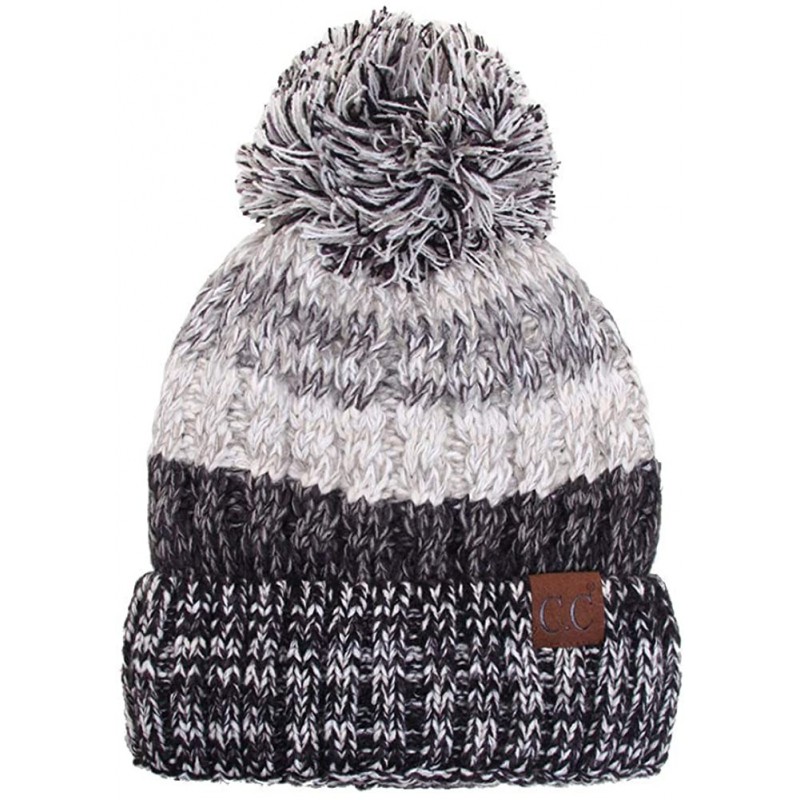 Skullies & Beanies Unisex Cuffed Multi Color with Warm Lining Interior Pom Pom Skull Beanie Hat - Black/Gray - CR18I5235W5 $2...