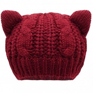 Skullies & Beanies Women's Hat Cat Ear Crochet Braided Knit Caps - Burgundy - CV1857HLAR7 $10.88