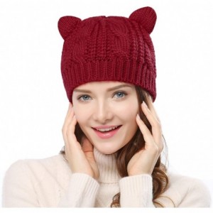 Skullies & Beanies Women's Hat Cat Ear Crochet Braided Knit Caps - Burgundy - CV1857HLAR7 $10.88