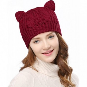 Skullies & Beanies Women's Hat Cat Ear Crochet Braided Knit Caps - Burgundy - CV1857HLAR7 $10.88